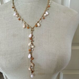AA  gold tone long beaded Y necklace